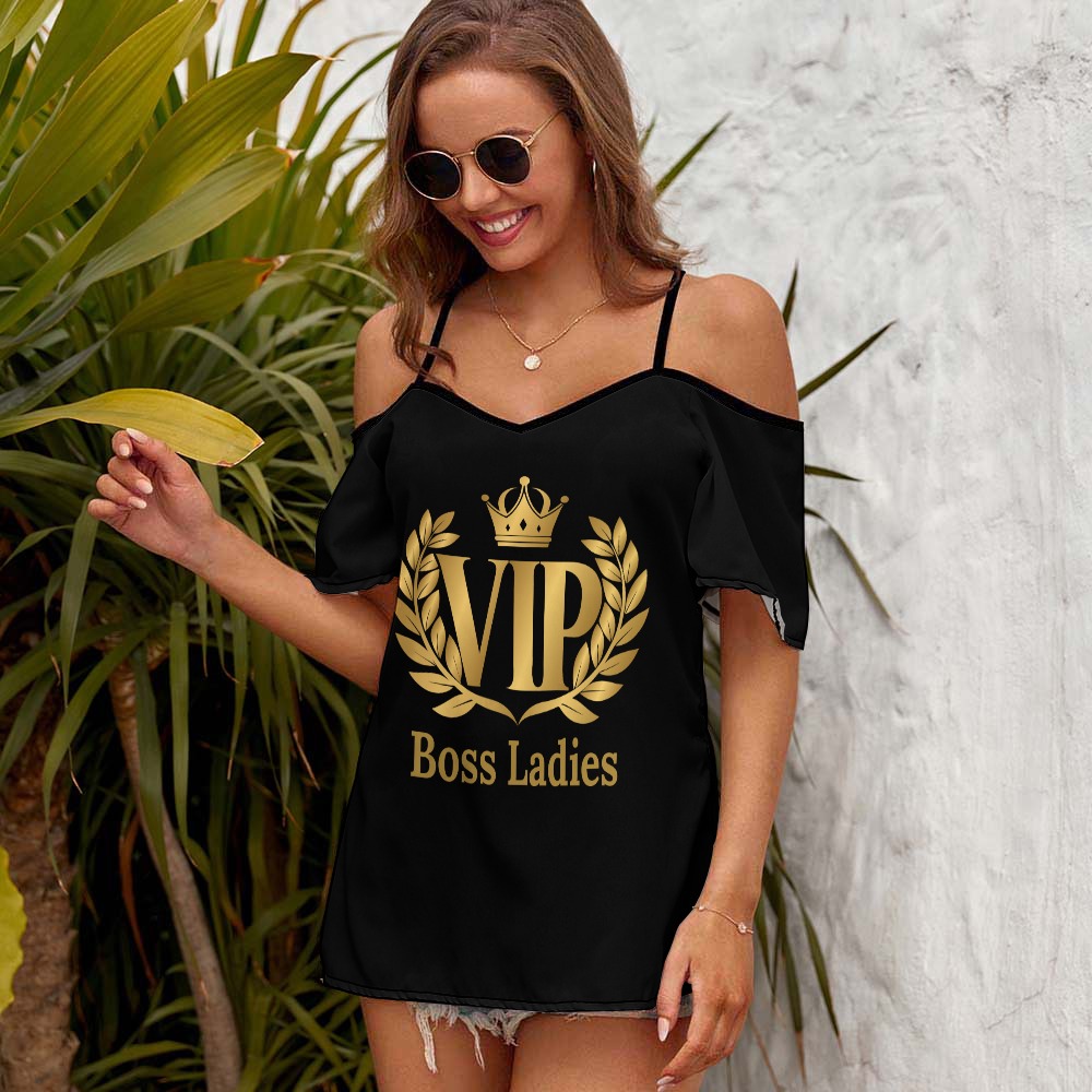 VIP Boss Ladies Off Shoulder Sling Short Sleeve Top - Image 3